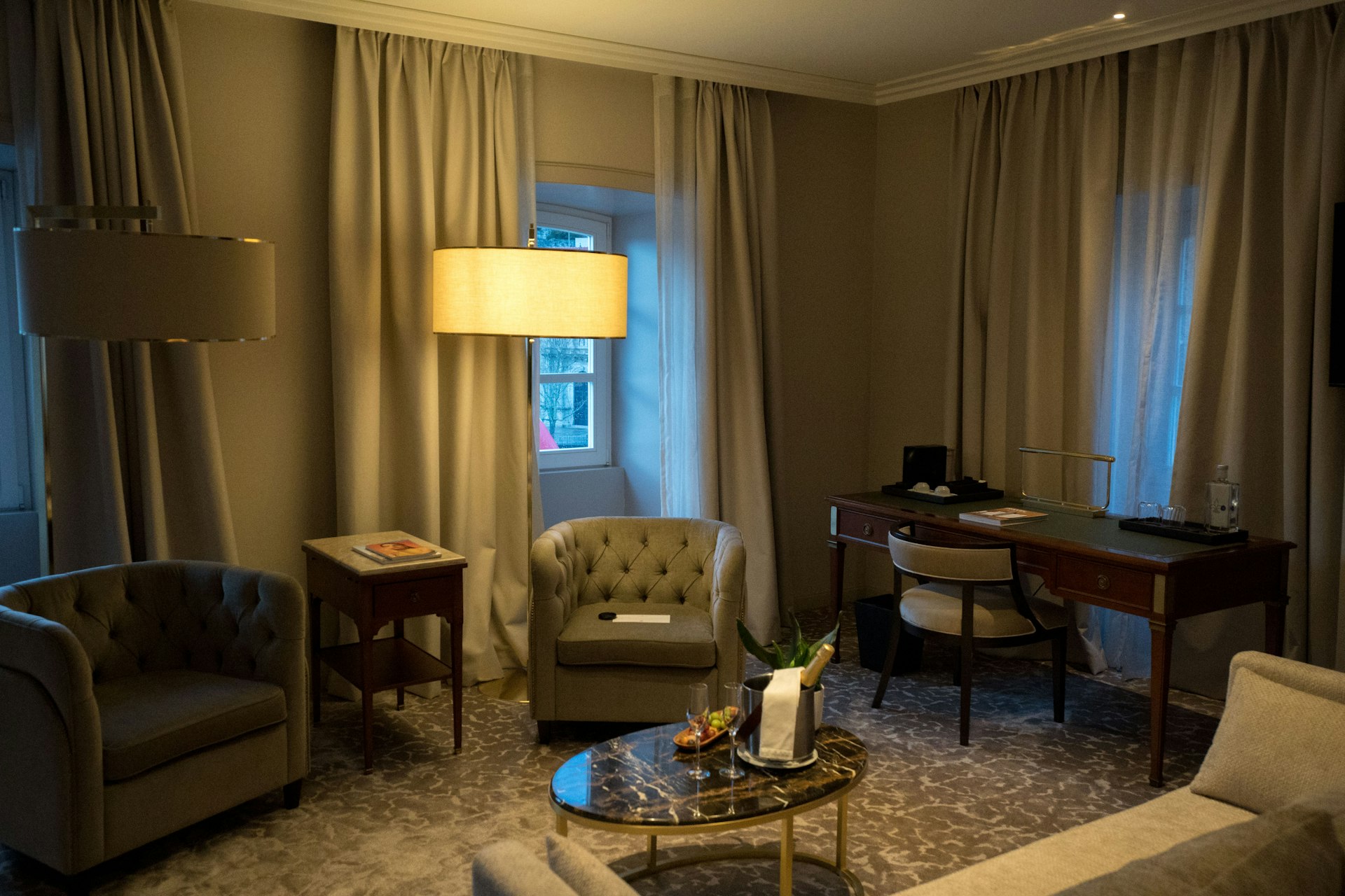 Well-lit boutique hotel room