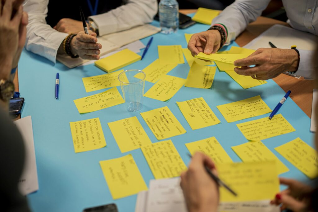 Planning workshop with sticky notes
